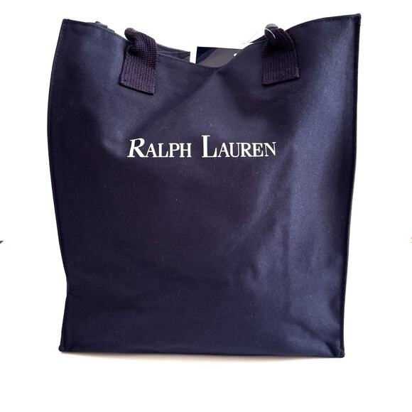 Vintage RALPH LAUREN Blue Canvas Double Handles Travel Bag Beach Tote Bag - Picture 2 of 10